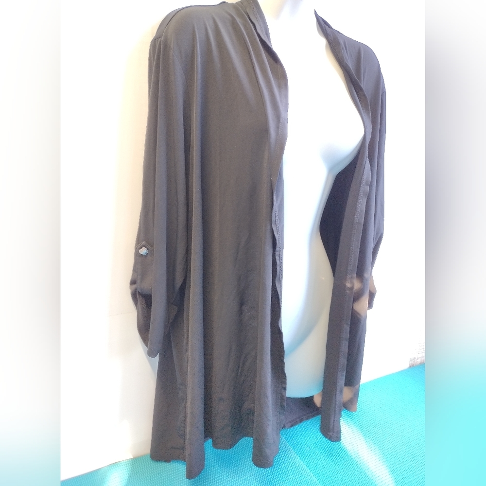 Susan Graver Womens Open Front Cardigan Back Buttons - 3/4 Sleeve 1X